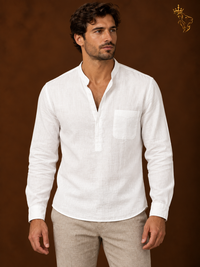 Men's Long Sleeved V Neck Casual Beach Linen Shirt For Men