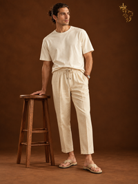Men's Cropped Casual Pants Cotton And Linen Trousers