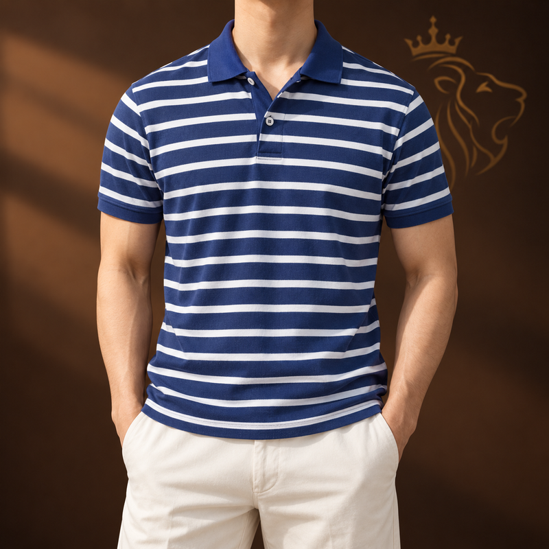 Blue Striped Business Polo Shirt For Men