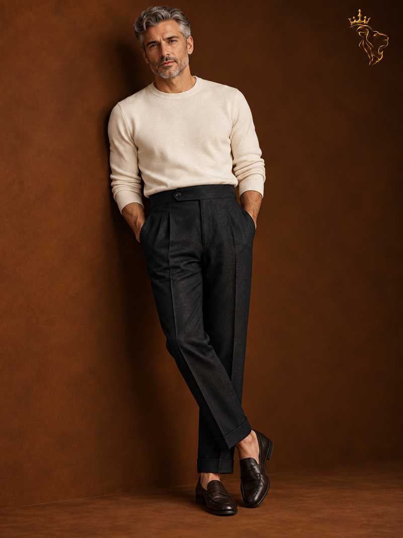 Summer Linen Straight-leg Trousers, High-waisted Neapolitan Style Trousers