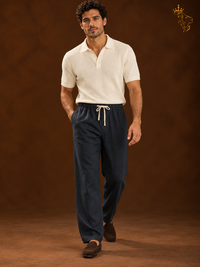 Mens Linen Casual Straight-Leg Trousers