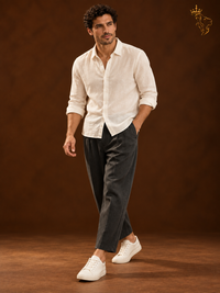 Men's Cotton And Linen Loose Linen Straight-leg Cropped Trousers