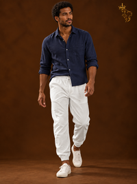 Men's Summer Linen Trousers Elastic Waist