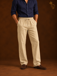 Mens Linen Casual Straight-Leg Trousers