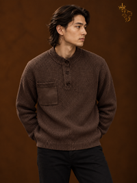 Henry Collar Round Neck Old Money Style Sweater For Men