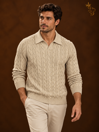 Knitted Long-Sleeve Cable-Knit Sweater For Men
