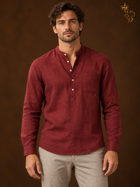 Men's Long Sleeved V Neck Casual Beach Linen Shirt For Men