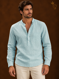 Men's Long Sleeved V Neck Casual Beach Linen Shirt For Men