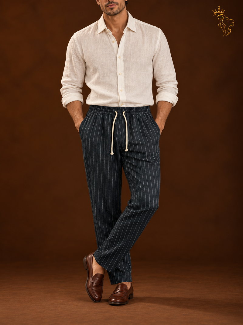 Mens Slim-fit Cotton-linen Trousers