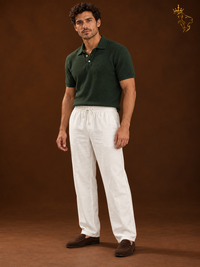 Mens Linen Casual Straight-Leg Trousers