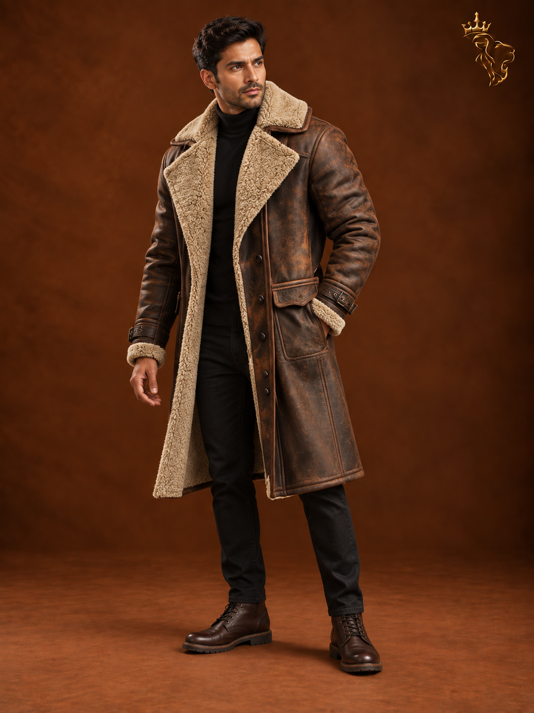 Men's Retro Brown Suede Long Coat Jacket