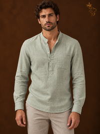 Men's Long Sleeved V Neck Casual Beach Linen Shirt For Men