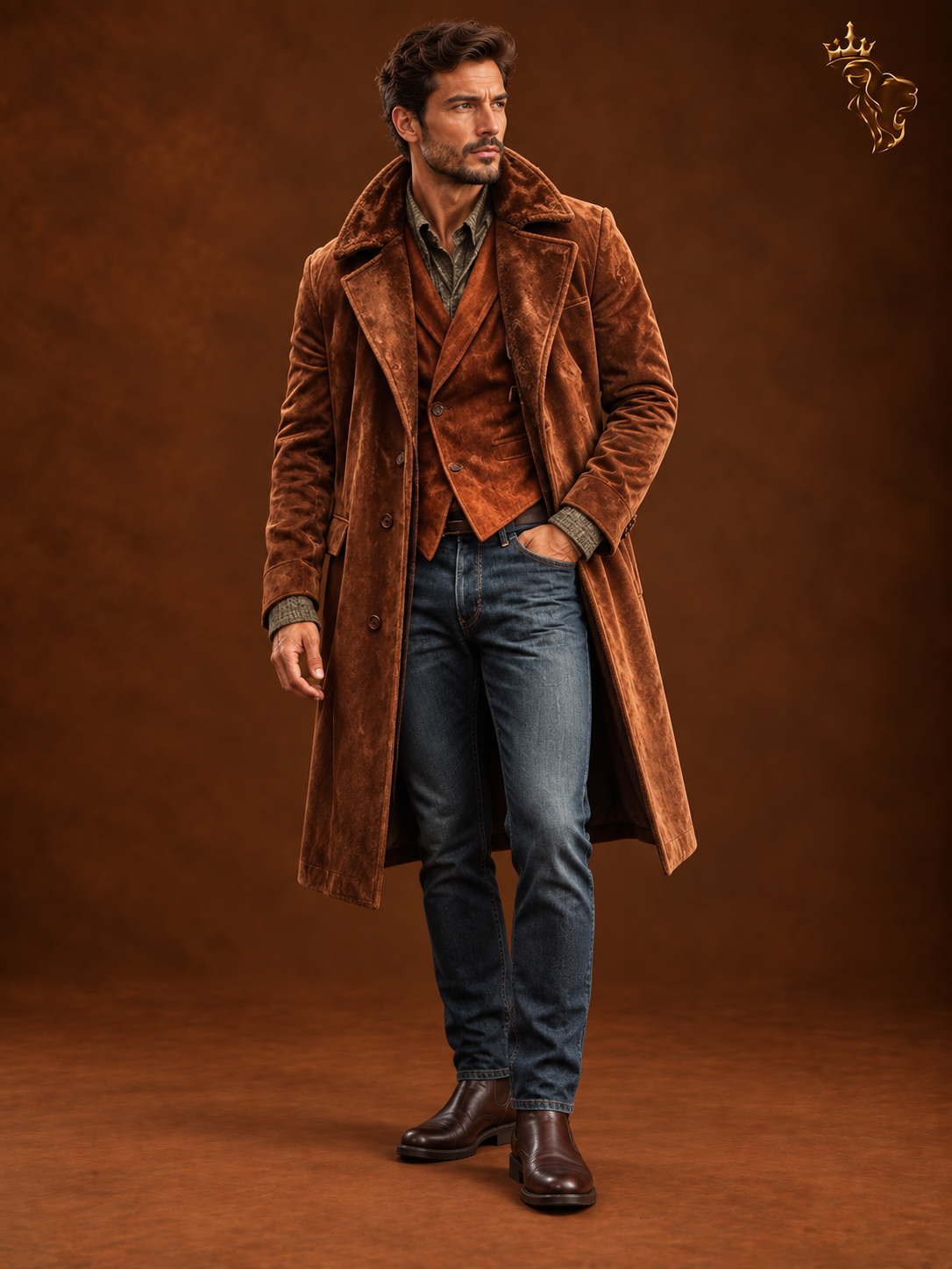 Retro Casual Mid-length Suede Jacket For Men
