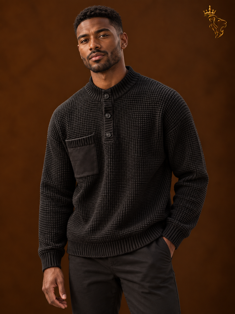 Henry Collar Round Neck Old Money Style Sweater For Men