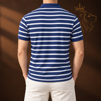Blue Striped Business Polo Shirt For Men