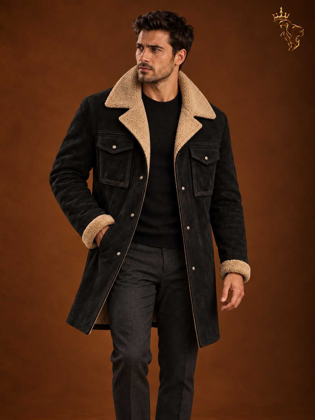 Suede Color-blocked Jacket With Multiple Pockets And Zippered Coat