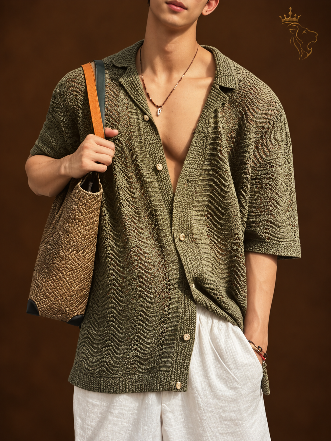 Retro Old Money Style Cuban Collar Hollow-Out Knitted Shirt For Men  Up Shirts