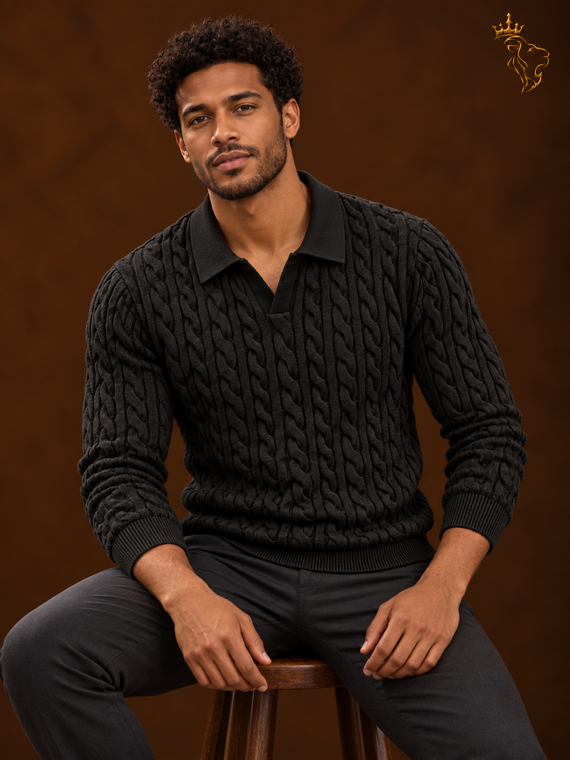 Knitted Long-Sleeve Cable-Knit Sweater For Men
