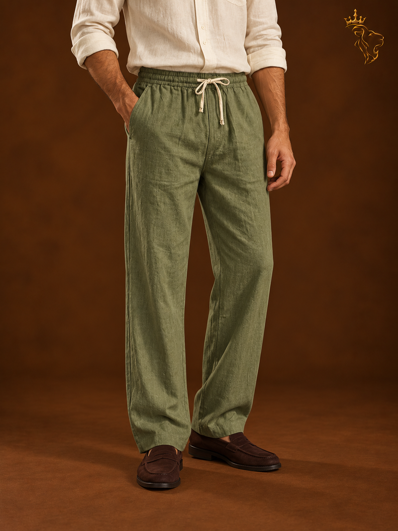 Mens Linen Casual Straight-Leg Trousers