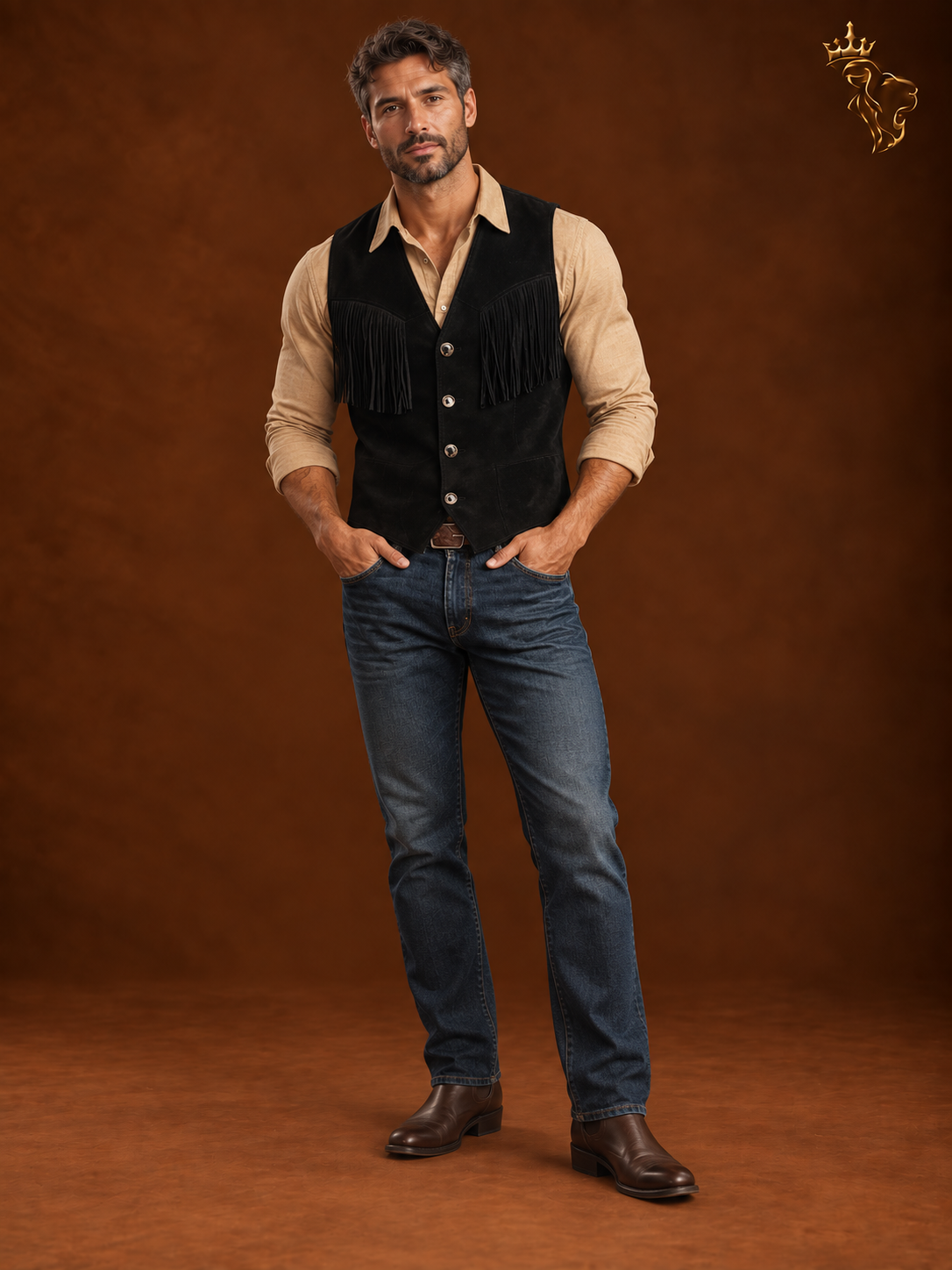 Men's Punk V-Neck Single-Breasted Suede-Look Outerwear Jacket